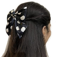 Linenblue Hair Sailor Bow Clip For Women & Girls (Black Polka Sailor Bow) (Pack Of 1)