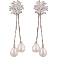Ratnavali Jewels Silver Plated Brass Sparkling White Red Green Blue Pearl Red Pink Mint Dangle and Drop Earrings Top for Women and Girls (RV2966SP-6, Silver)