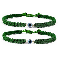 KUKSHYA JEWELLERS Exclusive 925 Sterling Silver 2 Ball + Evil Eye Charm Thread(Dhaga) Nazariya Anklet Adjustable| Nazar Battu | For Women & Girls 2 Piece (TP 094) (GREEN)