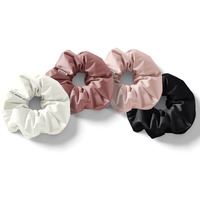 Mueras Hair Satin Scrunchies Pack of 4 Multicolor Silk Scrunchies Set for Hairs, Perfect Hair Band, Ponytail and Hair Ties Accessories for Girls, Women and Kids (White, Rosegold, Dark Pink and Black)