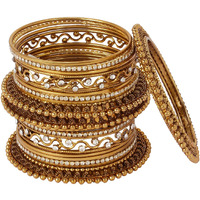 Shining Diva Fashion Golden Latest Antique Design Traditional Gold Plated Cubic Zirconia Bangle for Women - Set of 18 (10417b_2.6)