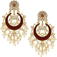 Peora Gold Plated Brass Traditional Jewellery Kundan Pearl Golden Chandbali Earrings for Women Girls (Maroon)|Rakhi Rakshabandhan Gift for Sister Bhabhi, Gifts for Women