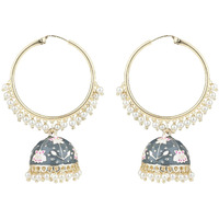 I Jewels 18K Gold Plated Traditional Handcrafted Meenakari work Jhumki Earrings for Women/Girls (grey)