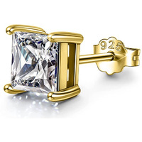 HIGHSPARK 925 Silver Mens Square Solitaire Stud Earring | 92.5 Sterling Silver and Diamond like Brilliance Sparkling Zirconia | Single Stud for Men | Lovely Gift - Gold 7mm