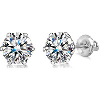LaBling 925 Sterling Silver Screwback Stud Earrings Round Brilliant Cut Zirconia Tops for Men, Women - Silver 8mm