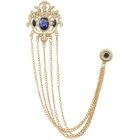 Adorn 5 Layers Floral Chain Brooch with Glittering Navy Blue Rhinestone Sherwani/Kurta Brooch fro Mens (B1940NB)