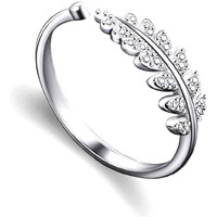 Jewelgenics Cubic Zirconia Titanium Plated Adjustable Beautiful Ring for Girls and Women (Silver) (Leaf Ring)