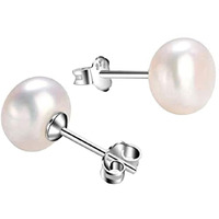 CLARA 925 Pure Sterling Silver Real White Pearl 7 mm Studs Earrings | Gift for Women & Girls| Rhodium Plated