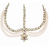 Handicraft Kottage Latest Hair Jewelry Traditional Gold Pearl Stylish Chain Mathapatti Maang Tikka Jewellery (Style16)