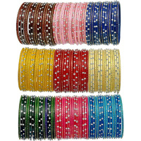 NMII Glass with Zircon Gemstone Studded worked Glossy Finished Bangle Set For Women and Girls, (F4_Multicolour_2.4 Inches), Pack Of 144 Bangles