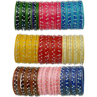 NMII Glass with Zircon Gemstone Studded worked Glossy Finished Bangle Set For Women and Girls, (F4_Multicolour_2.8 Inches), Pack Of 144 Bangles