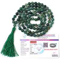 Remedywala Certified Natural Crystal Moss Agate mala Natural Crystal Stone 6 mm 108 Beads Jap Mala for Meditation, Pooja, Chanting, Wearing/Moss Agate mala 108 beads original