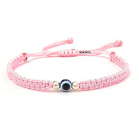 KUKSHYA JEWELLERS 925 Sterling Silver 2 ball + Evil Eye Charm Thread(Dhaga) Bracelet Nazariya Adjustable| Nazar Battu For Girls Women Men & Women (GB 085) (Pink)