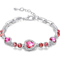 Shining Diva Fashion Romantic Gift of True Love Titanic Heart Austrian Crystal Bracelet for Women and Girls (Pink) (10865b)