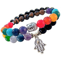 Young & Forever Gift Valentine Gift for Girlfriend Boyfriend Dvine Tiger Eye Onyx 7 Chakra Bracelet Original Bracelet for Women Natural Stone Unisex Spiritual Energy multistrand Bracelet for Men