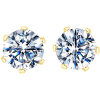 HIGHSPARK 925 Silver Solitaire Stud Earrings in Gold Finish| 92.5 Sterling Silver & Round Brilliant Cubic Zirconia Tops for Men Women Boys & Girls | Gold 7mm