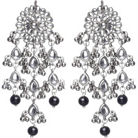 Karatcart Oxidised Silver Kundan Tassel Earrings for Women (Silver)