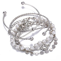 Jewels Galaxy Set of 5 Silver Plated Boho Bracelets (CT-BNS-49082) For Womens