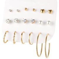 Shining Diva Fashion Latest Stylish Combo Design 9 Pairs Metal Earrings for Women and Girls (12733er), Golden, 1