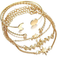 Jewels Galaxy Set of 5 Gold Plated Boho Bracelets (CT-BNS-49083) For Womens