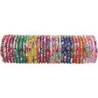 ZULKA Glass with Flower and Leaf Printed Glossy Finished Kada Set For Women and Girls, (Multicolour_Tulip_2.4 Inches), Pack Of 32 Kada Set