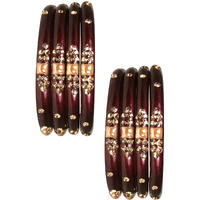 NMII Glass with Zircon Gemstone Or Beads Studded worked Glossy Finished Kada Set For Women and Girls, (Maroon_2.2 Inches), Pack Of 8 Kada Set