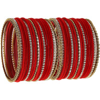 ZENEME Gold-Plated Matte Finish Velvet White American Diamonds Studded Bangles Set Of 36 For Girls and Women (2.6) (Red, 2.8)