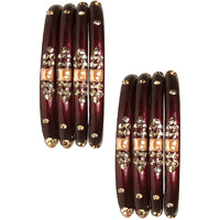 NMII Glass with Zircon Gemstone Or Beads Studded worked Glossy Finished Kada Set For Women and Girls, (Maroon_2.8 Inches), Pack Of 8 Kada Set