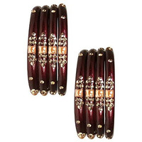NMII Glass with Zircon Gemstone Or Beads Studded worked Glossy Finished Kada Set For Women and Girls, (Maroon_2.4 Inches), Pack Of 8 Kada Set
