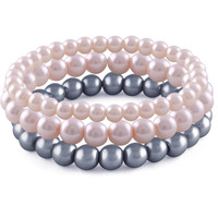JFL - Jewellery for Less Combo of 8mm Faux Pearl 3 Stretchable Bracelets Handcrafted for Women and Girls (Combo of 3)(Baby Pink,Light Grey,Light Pink),Valentine