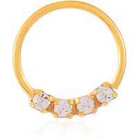 NEMICHAND JEWELS Sterling Silver 925 Four Stone Nose Pin/Nose Ring For Women (Gold Plated)