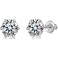 LaBling 925 Sterling Silver Screwback Stud Earrings Round Brilliant Cut Zirconia Tops for Men, Women - Silver 7mm