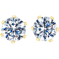HIGHSPARK 925 Silver Solitaire Stud Earrings in Gold Finish| 92.5 Sterling Silver & Round Brilliant Cubic Zirconia Tops for Men Women Boys & Girls | Gold 6mm
