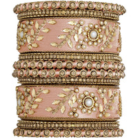 Peora Silk Thread Matching Floral Bangle Set Bridal Chuda Chura Jewellery for Women Girls - 2.8 inch