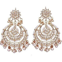 I Jewels 18K Gold Plated Traditional Handcrafted Beaded Big Chandbali Earrings For Women/Girls (E7077W)