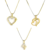 ZENEME Jewellery Set Gold Plated American Diamond Heart Shape and Crystal Style Pendant Necklace Set for Women and Girls Set Of 3 (Design 2)