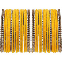 ZENEME Gold-Plated Matte Finish Velvet White American Diamonds Studded Bangles Set Of 36 For Girls and Women (2.6) (Yellow, 2.4)