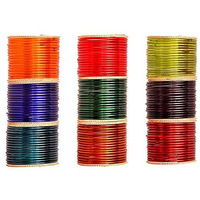 NMII Glass with Plain and Glossy Finished Bangle Set For Women and Girls, (AF30,F30_Multicolour_2.8 Inches), Pack Of 144 Bangle Set
