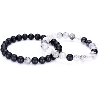 Young & Forever Gift Mens Beaded Bracelets Onyx Stone Beads for Women Anxiety Long Distance Relationships Black Rutile Couples Bracelets Set of 2 Couples Gift