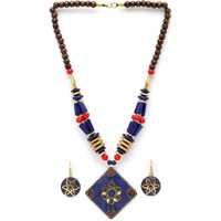 Shining Diva Fashion Latest Stylish Traditional Tibetan Pendant Necklace Oxidised Jewellery Set for Women (15552s)