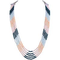 RATNAVALI JEWELS Five Layer Multi-Colour Blue Aqua Cream White Crystal Stone Beads Necklace for Women and Girls (Multi Color Five Layer) (Five Layer)