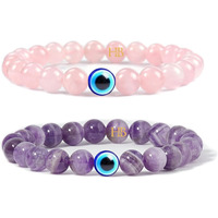 Hot And Bold Unisex-Adult Multilayered Couple Evil Eye Beads Combo Bracelet Set. Embrace Harmony,Protection,And Positive Energy Together For Him&Her. (Mystic Blend Bracelet (Rose Quartz&Amethyst))