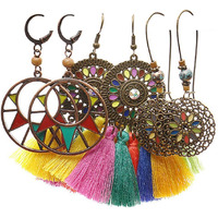 Young & Forever Gift 3Pairs Multicolor Vintage Earrings Bohemian Statement Earrings for Women Girls Retro Boho Drop Dangle Earrings Set for Women