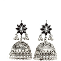 Karatcart Stylish Tribal Collection Traditional Indian Antique Oxidised Silver Afghan Jhumka Jhumki Earrings for Women Girls