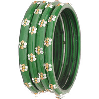 NMII Glass with Zircon Gemstone Studded worked Glossy Finished Kada Set For Women and Girls, (Green1_2.4 Inches), Pack Of 4 Kada Set