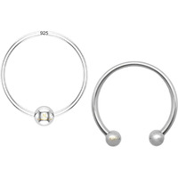 SJ SHUBHAM JEWELLERS 92.5 Silver Tiny Hoop and Septum Nose Ring One Piece Combo Simple & Beautiful Nose Pin For Women & Girls (One Piece Combo)
