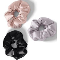 Mueras Silk Satin Hair Scrunchies Ties Pack for Women and Girls Multicolour (RoseGold, French Lavender and Black)