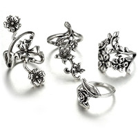 Jewels Galaxy Jewellery For Women Silver Plated Floral Contemporary Stackable Rings Set of 4 (JG-PC-RNGH-983)