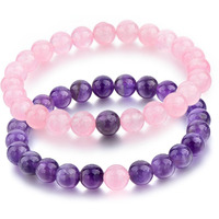 Young & Forever Gift Purple Crystal Abundance Amethyst Rose Quartz Distance Fertility Bracelets for Couples For Unisex Adult