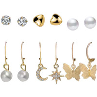 Shining Diva Fashion Latest Stylish Combo Design 6 Pairs Metal Earrings for Women and Girls (12752er), Golden, 1